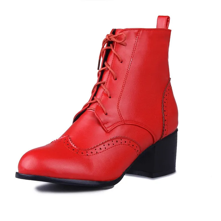 Women Lace Up Chunky High Heel Ankle Boots