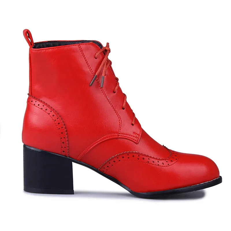 Women Lace Up Chunky High Heel Ankle Boots