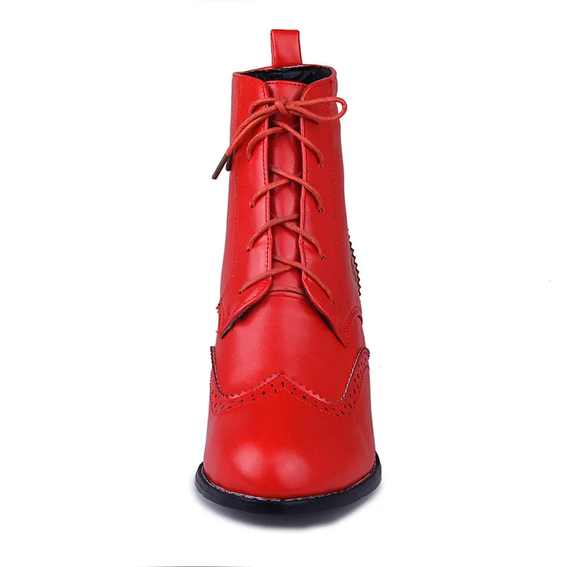 Women Lace Up Chunky High Heel Ankle Boots