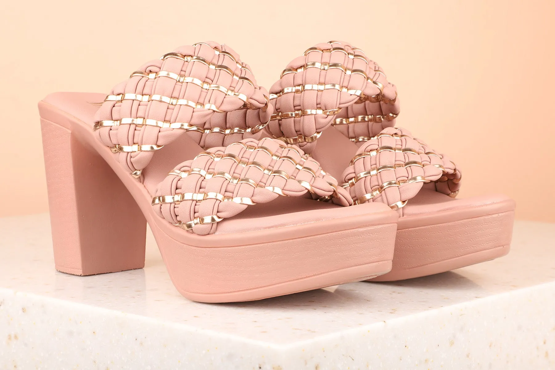 Women Peach Textured Platform Heels