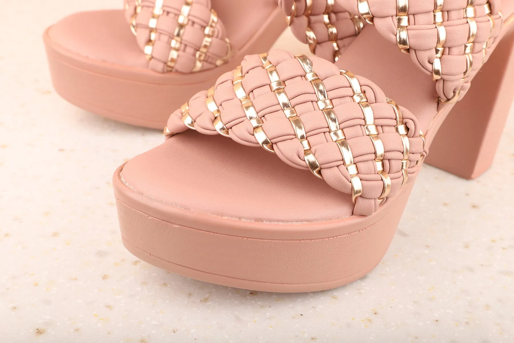 Women Peach Textured Platform Heels