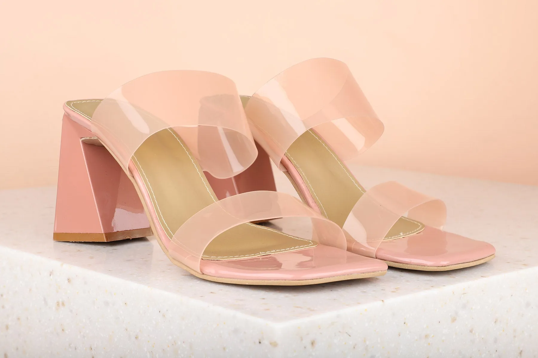 Women Peach Transparent Block Heels