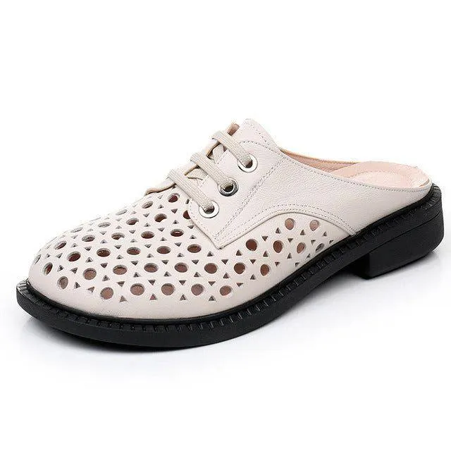 Women's Casual Shoes GRCL0321 Leather Slippers Flat Sandals