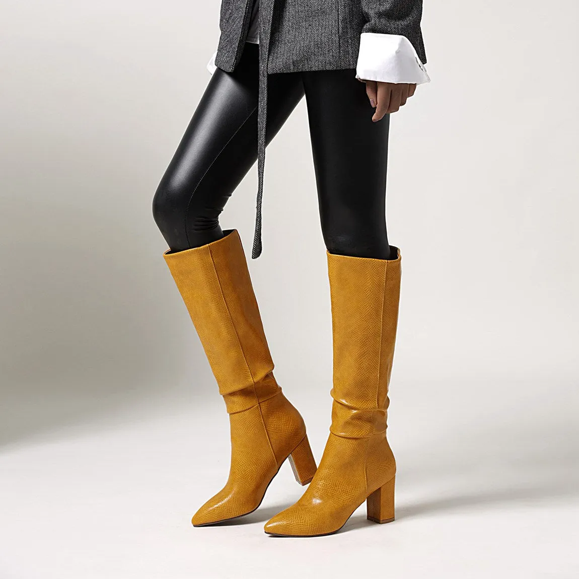 Women's Metallic Faux Leather Knee-High Pointed-Toe Boots