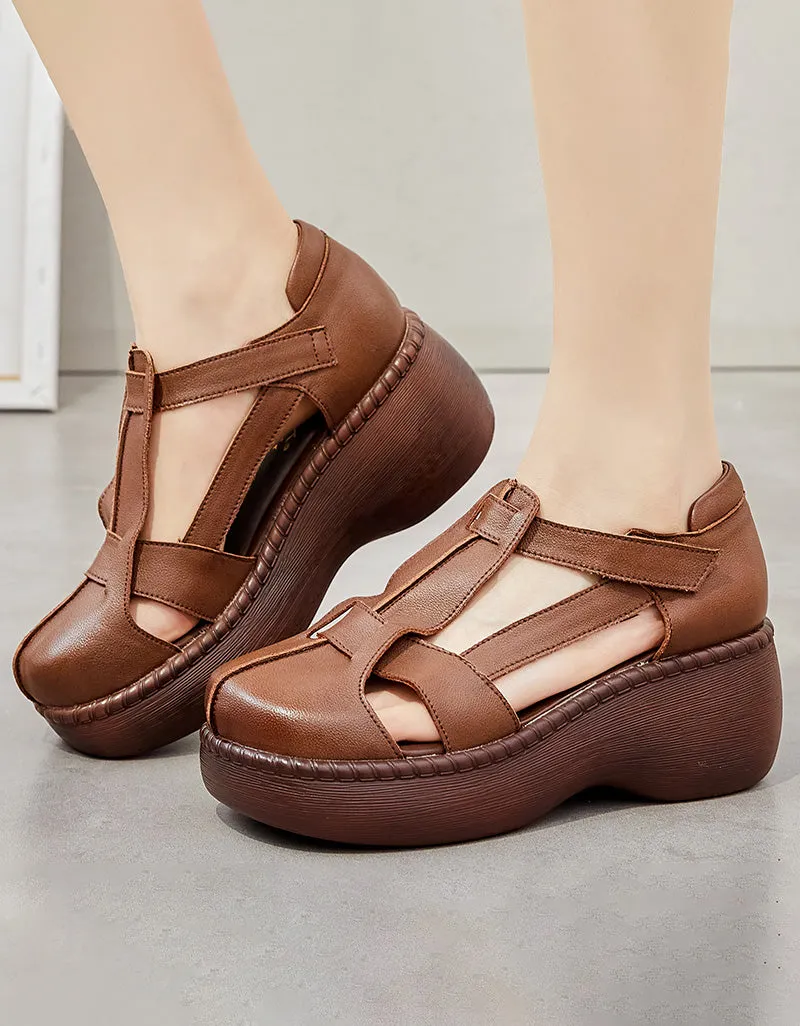 Women's Retro Leather Straps Platform Sandals