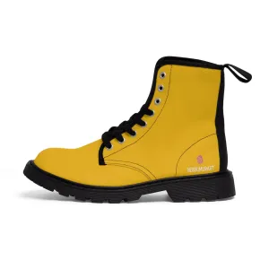 Yellow Color Best Men's Boots, Solid Yellow Color Hiking Combat Lace Up Fashion Boots For Men