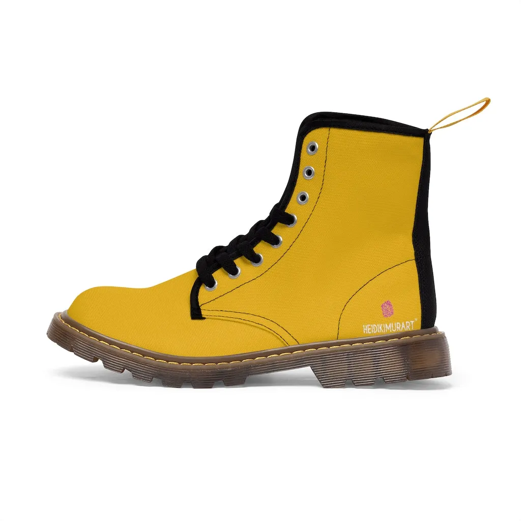 Yellow Color Best Men's Boots, Solid Yellow Color Hiking Combat Lace Up Fashion Boots For Men