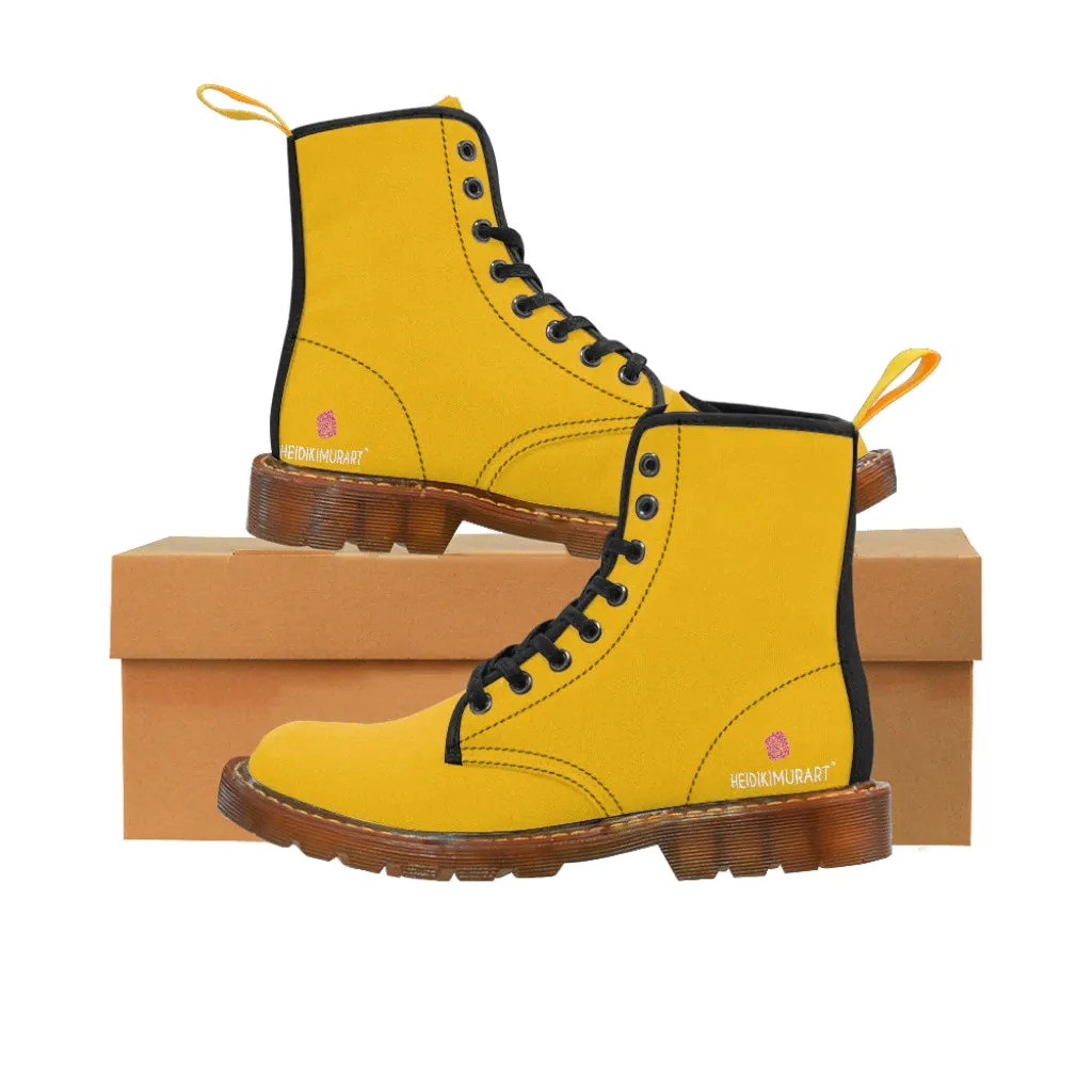 Yellow Color Best Men's Boots, Solid Yellow Color Hiking Combat Lace Up Fashion Boots For Men