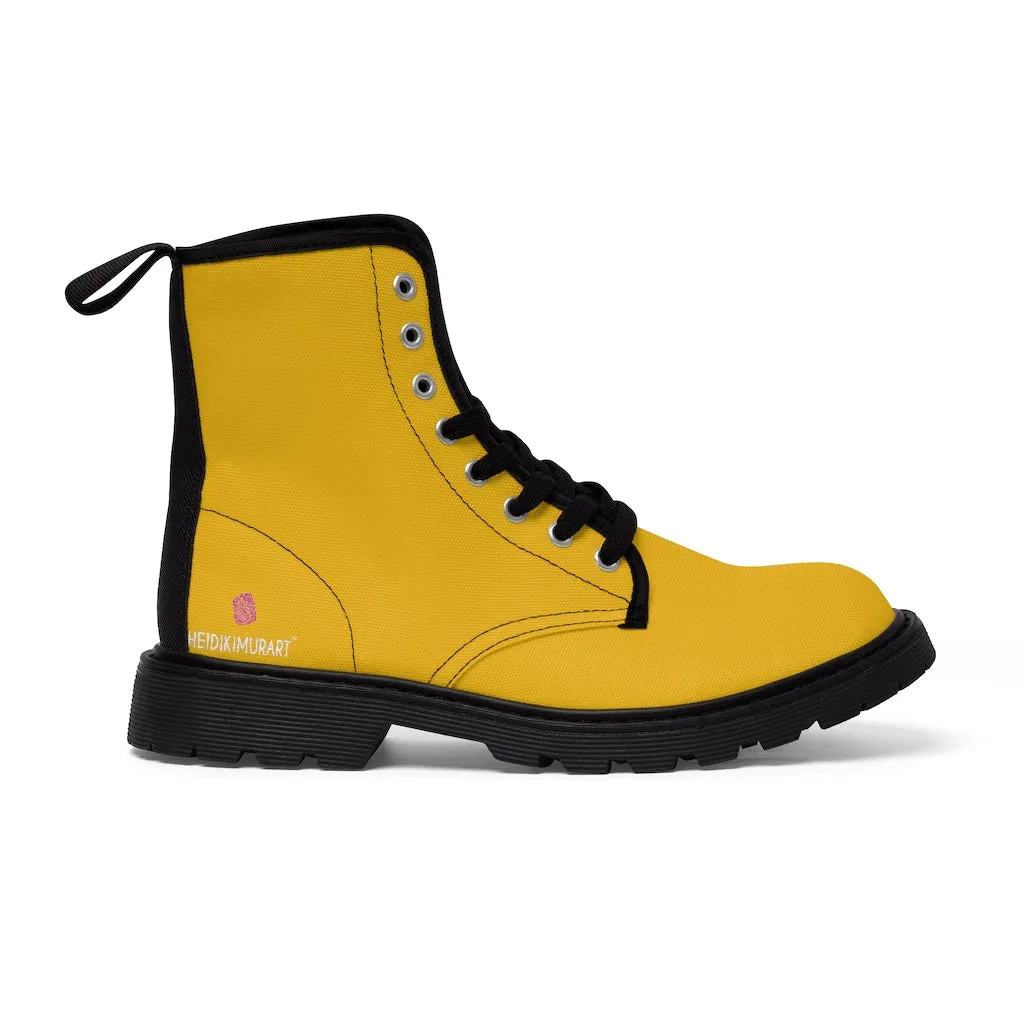 Yellow Color Best Men's Boots, Solid Yellow Color Hiking Combat Lace Up Fashion Boots For Men