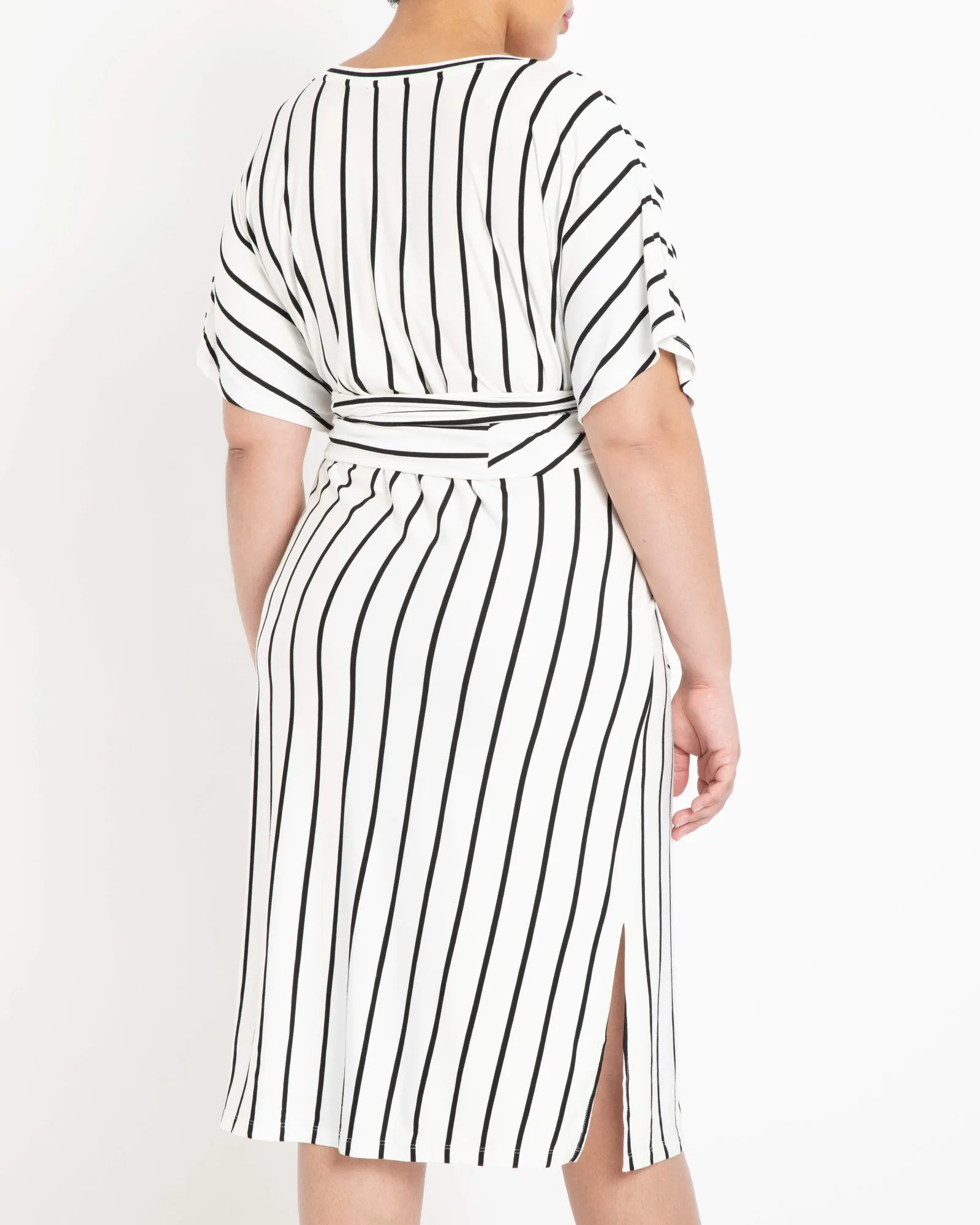 Yuna Striped Tie Front Dress | Black / White